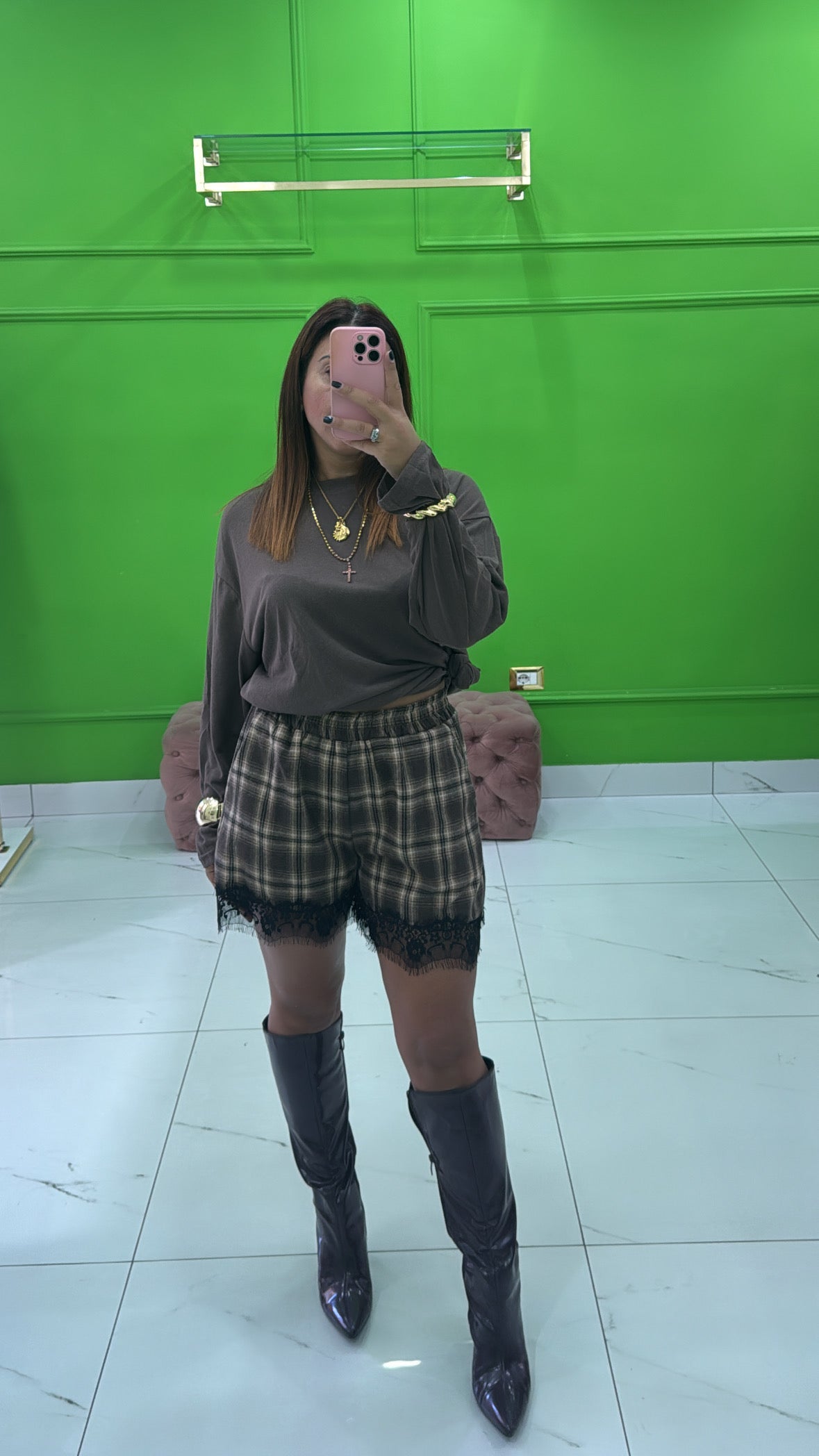 Shorts Tartan moka