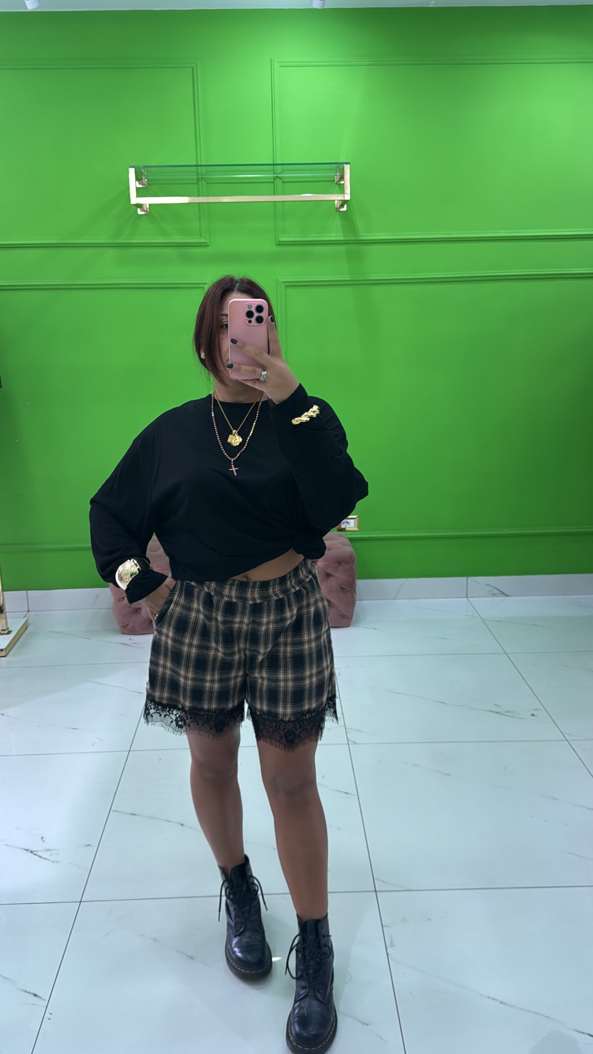 Shorts Tartan nero